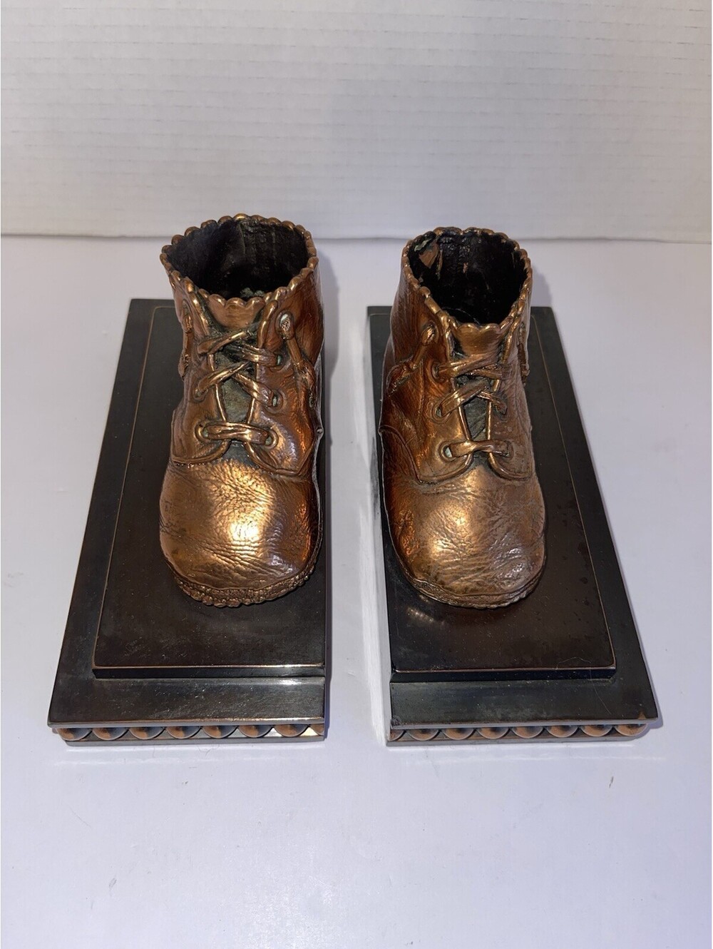 Vintage Bronzed Baby Shoe Bookends — 1940s–1950s Sentimental Metalized Keepsakes